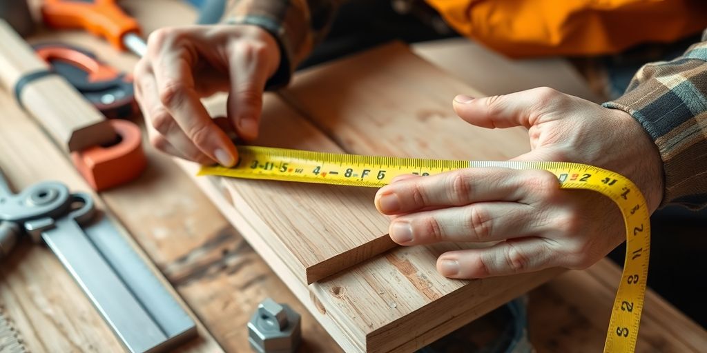 Outils de rénovation et mesure de bois.