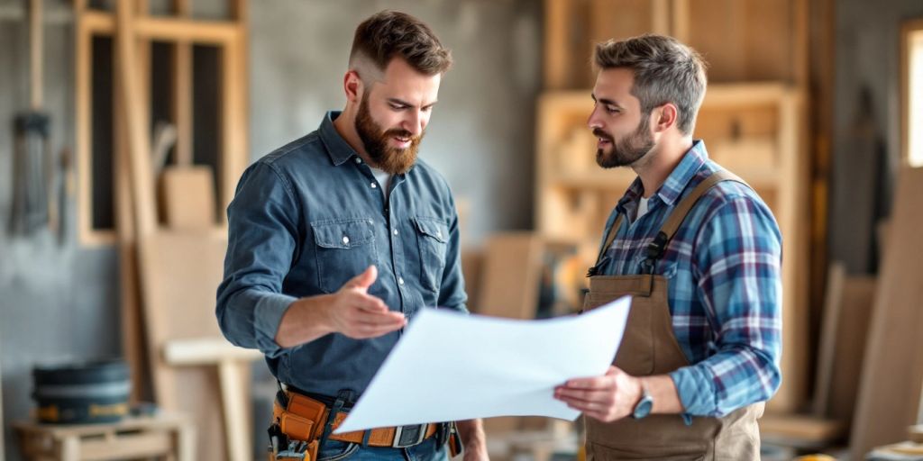 Discussion entre un entrepreneur et un propriétaire de maison.