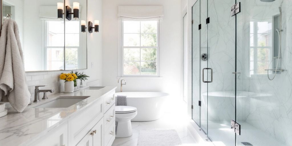 Salle de bain rénovée avec élégance et modernité.