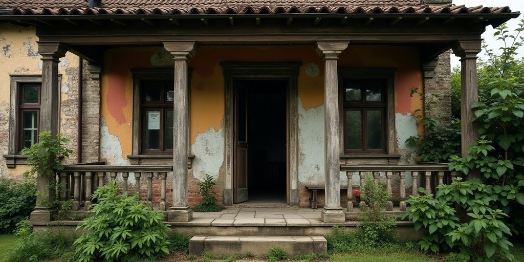 Maison ancienne avec caractéristiques architecturales.