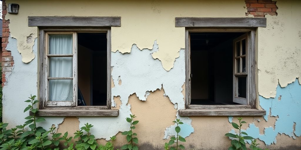 Maison ancienne avec des signes de détérioration.