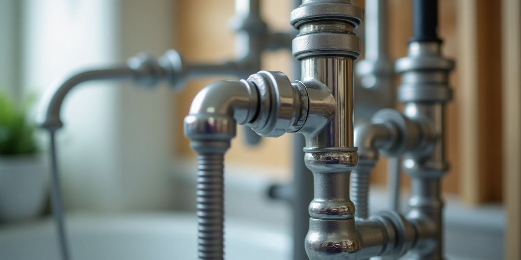 Détails de plomberie moderne dans une salle de bain.