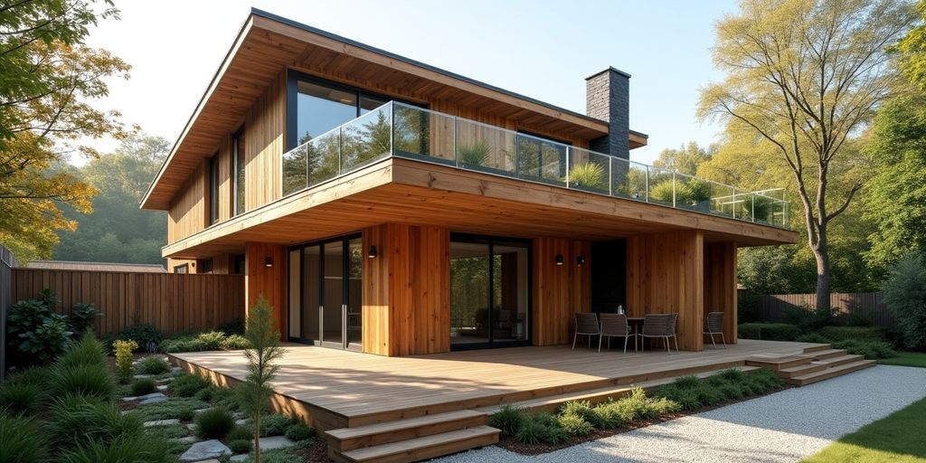 Extension en bois d'une maison moderne.