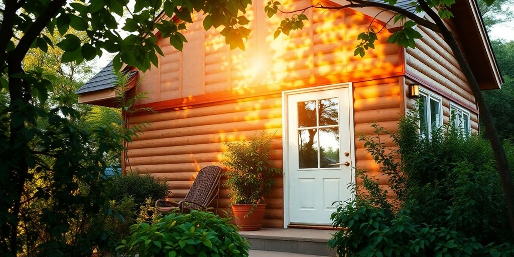 Maison bien isolée avec lumière naturelle et verdure.