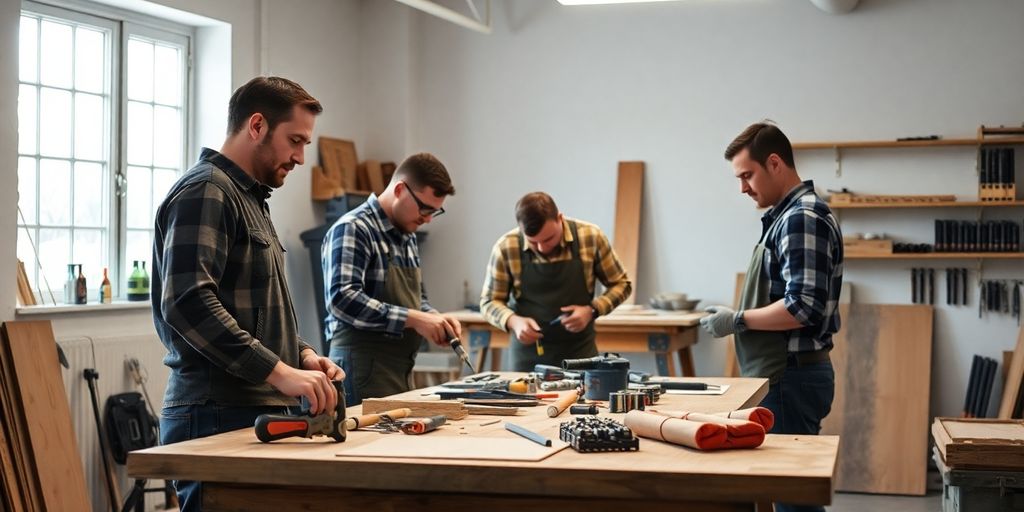 Artisans au travail dans un projet de rénovation.