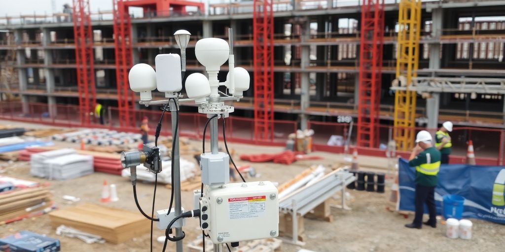 Station météo sur un chantier de construction.