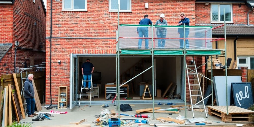 Travaux d'extension de maison en cours.