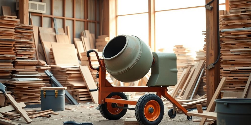 Bétonnière portable sur un chantier de construction.