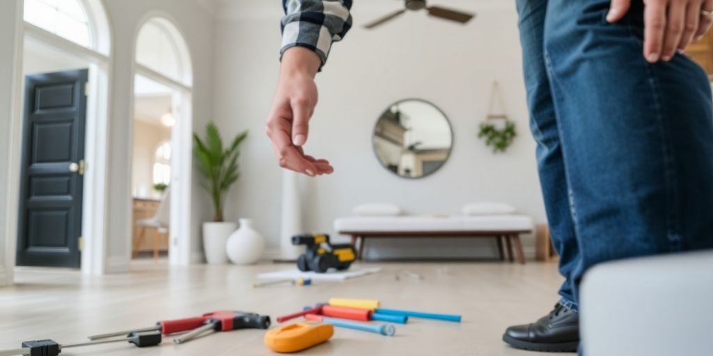 Inspection des travaux de rénovation avec des outils.