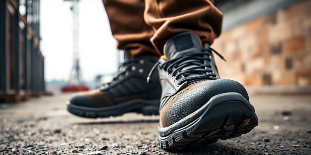 Chaussures de sécurité renforcées sur un chantier