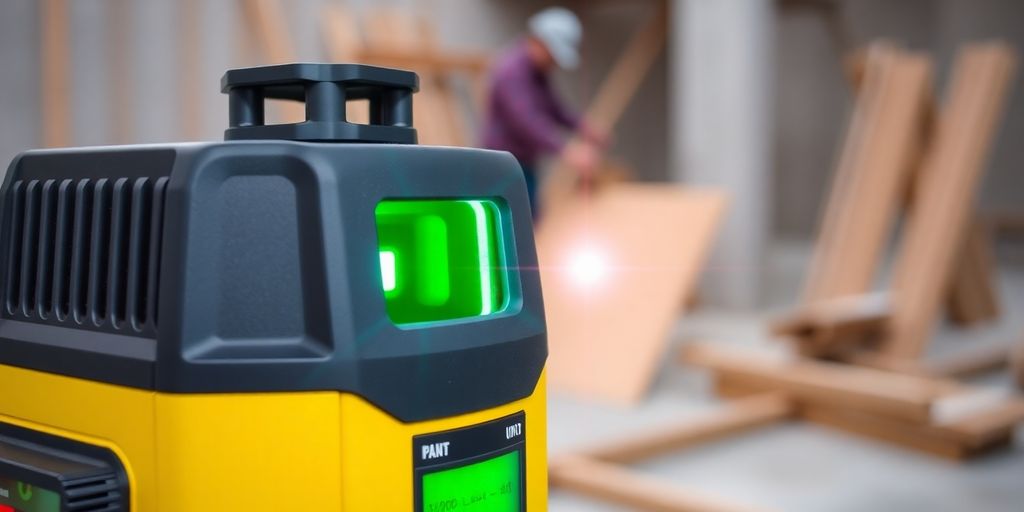 Niveau laser en action sur un chantier de construction.