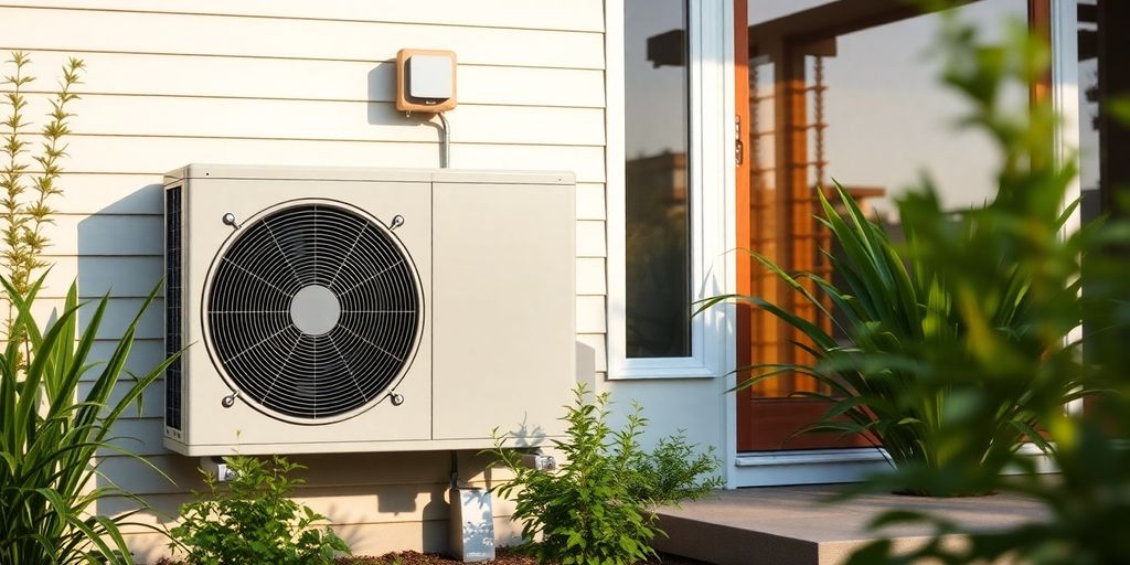 Pompe à chaleur moderne installée à l'extérieur d'une maison.