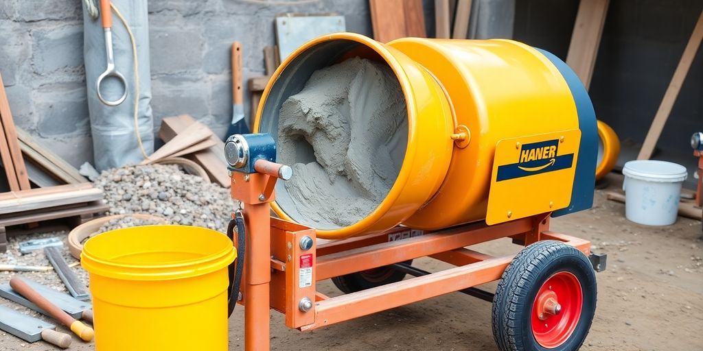 Bétonnière portable sur un chantier de construction.