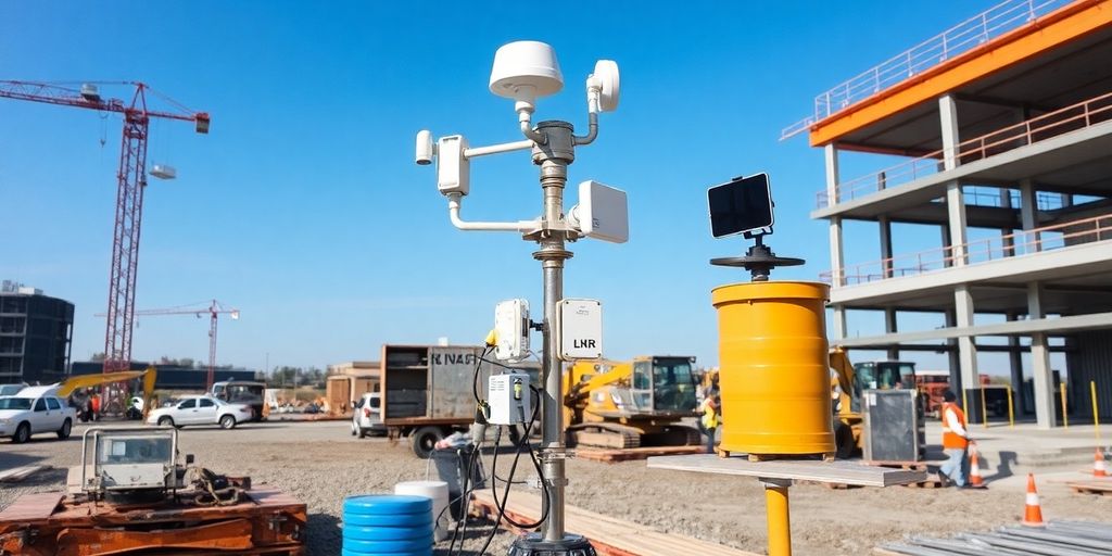 Station météo sur un chantier de construction.